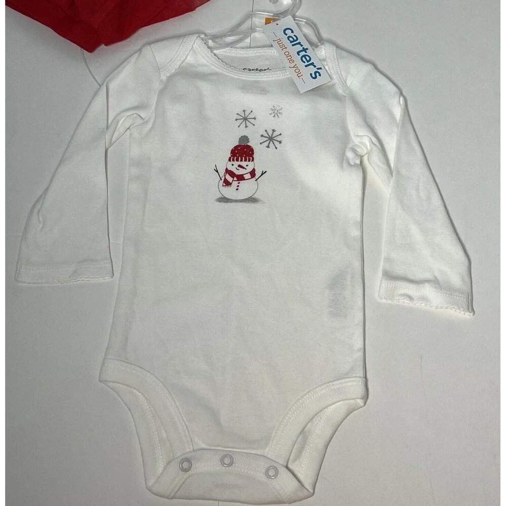 Carter's Red & White Baby Girls Christmas Holiday Snowman Snowflake Tutu Set NEW